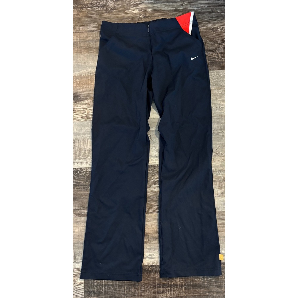 Nike Womens Navy Blue Track Pants Colorblock Red White Swoosh Straight Leg M